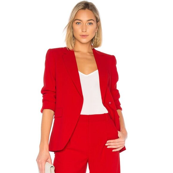 Alice + Olivia Helena Ruby Red Roll Sleeve Structured Blazer Size 2 - Picture 9 of 9
